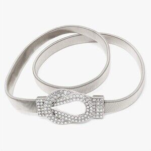Rhinestone Knot Buckle Piece Stretch Waist Chain Belt With Silver Finish. 30"